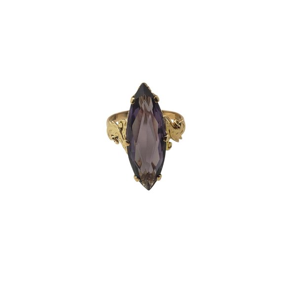Vintage 14 Karat Yellow Gold Simulated Amethyst Ring Size 7 #12086 - Picture 2 of 8